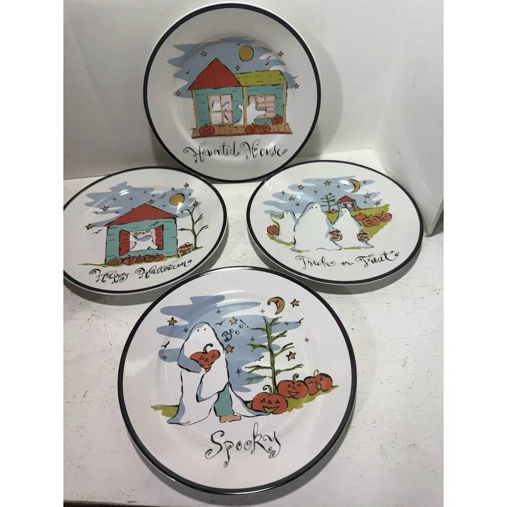 Rosanna Halloween 8” Salad Plates Snack Plate Ghost Trick Treat Spooky Haunted